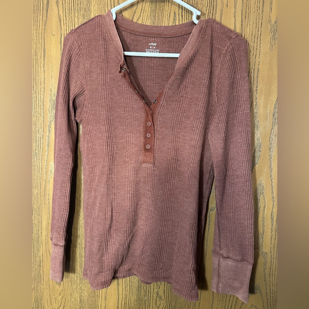 Aerie Rust Ribbed Button-Up Top